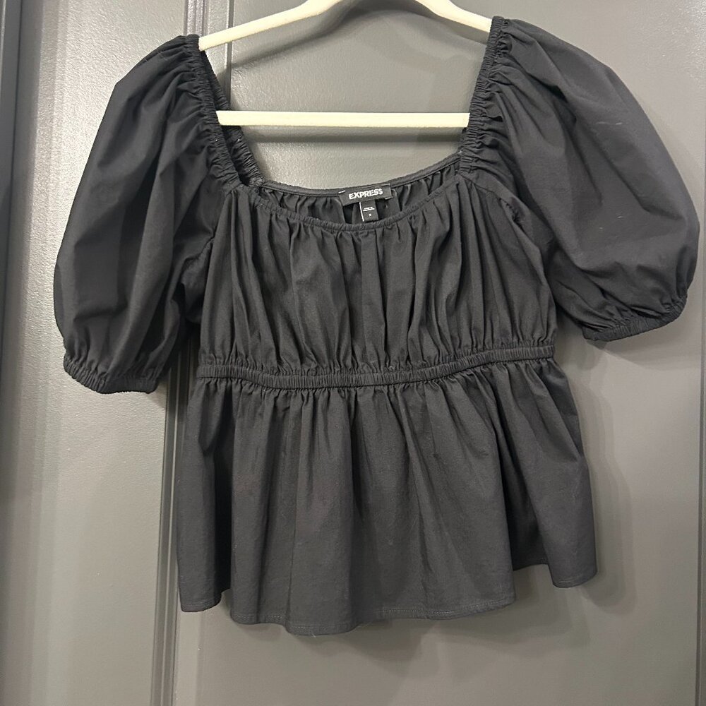 Express | Puff Sleeve Peplum Top in Black